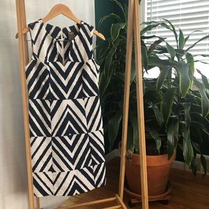 Blue and white sheath dress